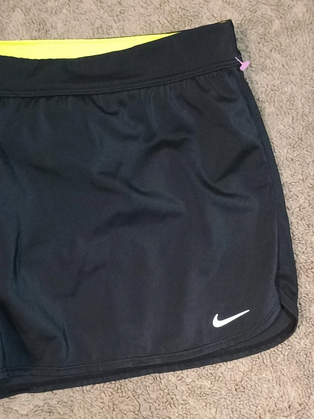 Nike/Running Shorts/Womens L Black Dri Fit Athleisure Gym Workout Neon Waist Sho